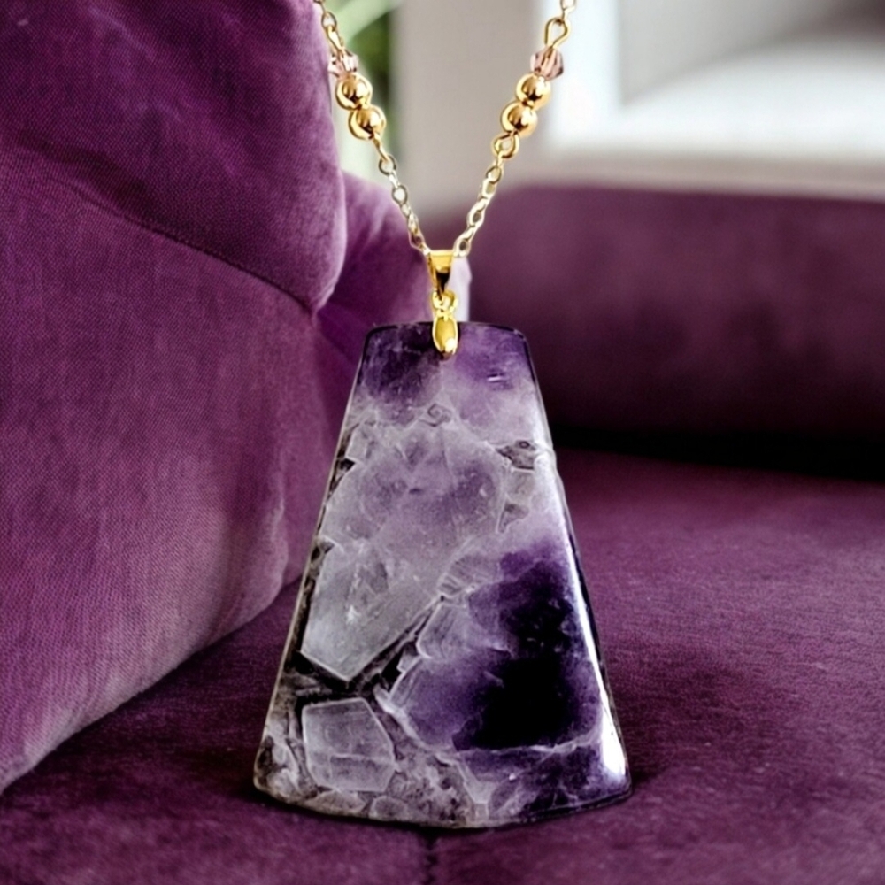 Handmade Amethyst With Citrine Gemstone Gold Plated 24 Inch Pendant Necklace